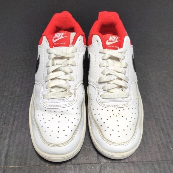 Nike Court Vision Lo Basketball Leather Sneakers White/Black/Red Mens Size 8 - Picture 2 of 9